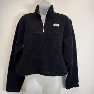 Nike Training Women's Black Sherpa Fleece Quarter Zip Pullover Cropped size Med